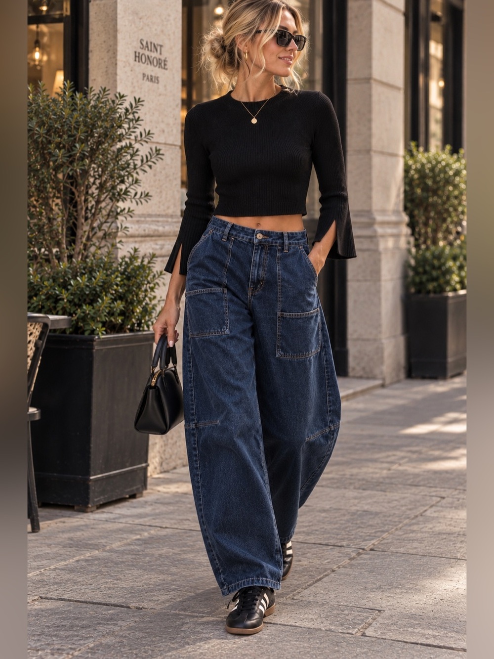 Halston Heritage Luxe Silk Cashmere Black Slit Sleeve Crop Sweater XS Coquette